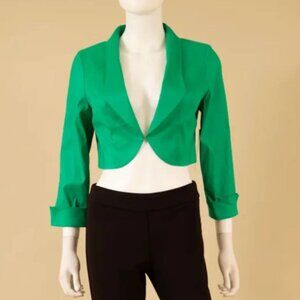 Samuel Dong Encore Bolero dupioni stretch satin cropped jacket jade green Large